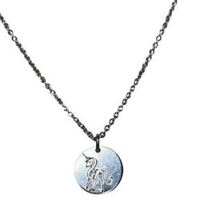 Handmade stamped unicorn‎ silver pendant 20 inch stainless steel chain necklace